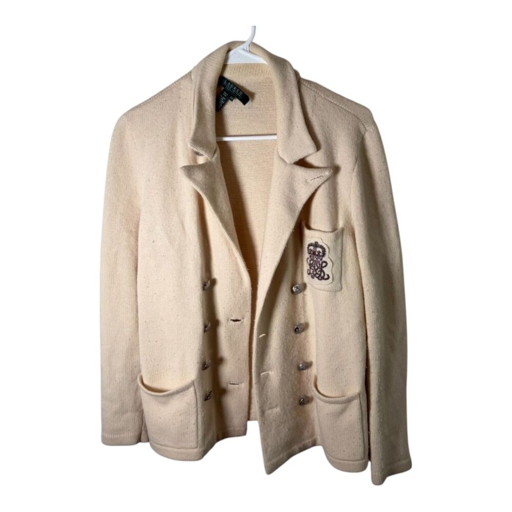 Lauren Ralph Lauren Sweater Women's Petite Medium Blazer Crest Wool Cashmere
